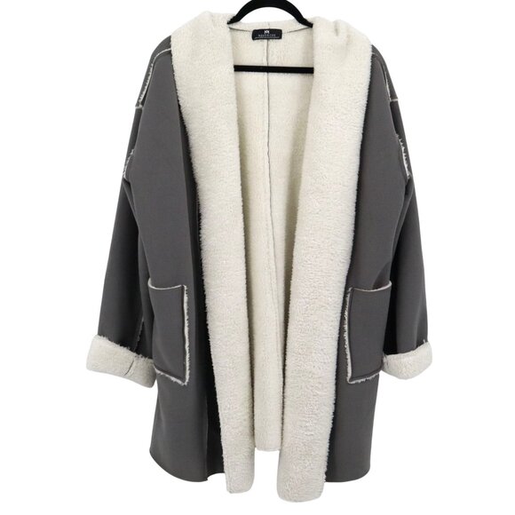 Mavericks Faux Shearling Jacket Womens M/L Gray Rich Auntie Core Cozy Lounge NWT - Picture 1 of 16